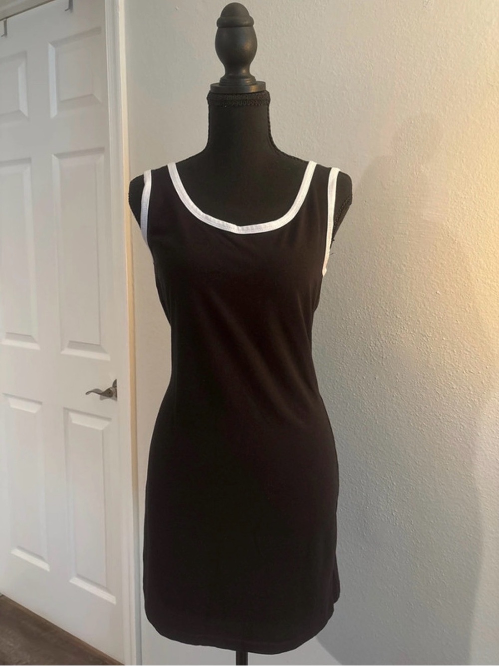 NWOT Black Mini Tank Dress with White Trim